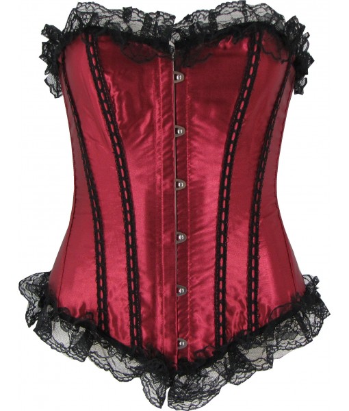 Red Satin Corset With Black Lace Trim Discreet Tiger 